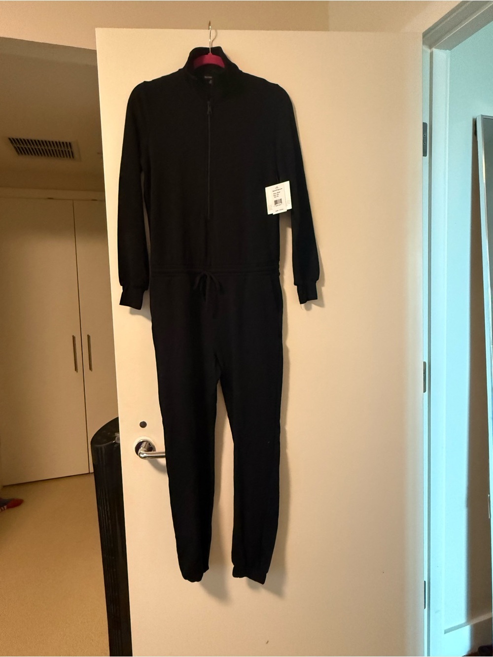 NWT beyond yoga fleece Black Zip Front One-Piece Jumpsuit